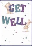 The cheerful get well card positively glows with the warmth of Brompton's vibrant community. Two endearing characters-a plush teddy bear and a spirited puppy-spring from the scene as they cradle and balance the bold, colourful letters spelling out 'Get Well.' Indigo and teal tones illuminate the text, standing out brightly against a soft cream background, infusing the card with gentle vibrancy reminiscent of freshly cut irises and delphiniums arranged in Brompton shops. Sparkling stars, scattered in shades of blue and purple, twinkle across the card, creating a whimsical, supportive atmosphere that echoes the closeness of local neighbours. The bear's and puppy's illustrated fur almost invites a comforting touch, reminding us of the tactile pleasure of a bespoke bouquet. This card goes beyond words; its joyful design and sincere sentiment act as an emotional salve, ideal for delivering comfort and kindness to someone in recovery in Brompton-whether near Egerton Gardens or enjoying the peaceful surrounds of Thurloe Square.